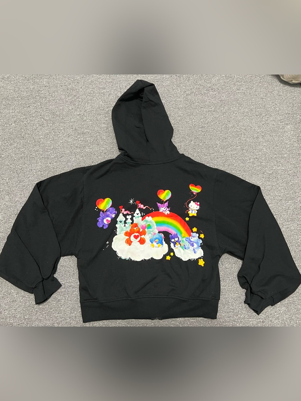 Hello Kitty & Friends x Care Bears Black Zip Crop Hoodie Adult S